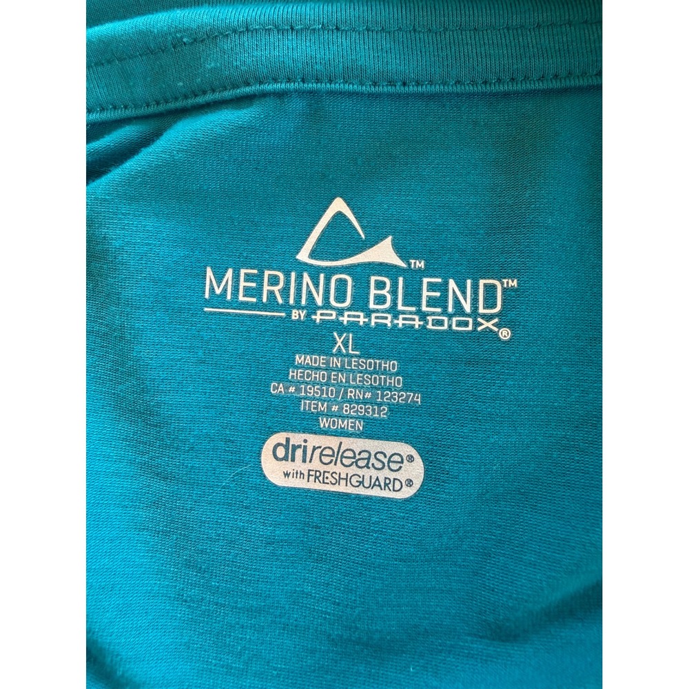Paradox Womens XL Merino Blend 1/4 Zip Base Layer Teal Long Sleeve Thumbholes - Picture 6 of 7